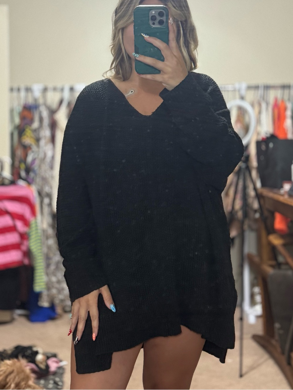 Black V-Neck Oversized Women’s Sweater